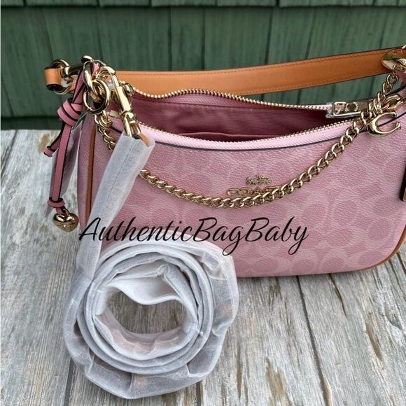 Coach Teri Shoulder Bag In Signature Canvas With Charms Powder Pink Purse - Picture 7 of 10